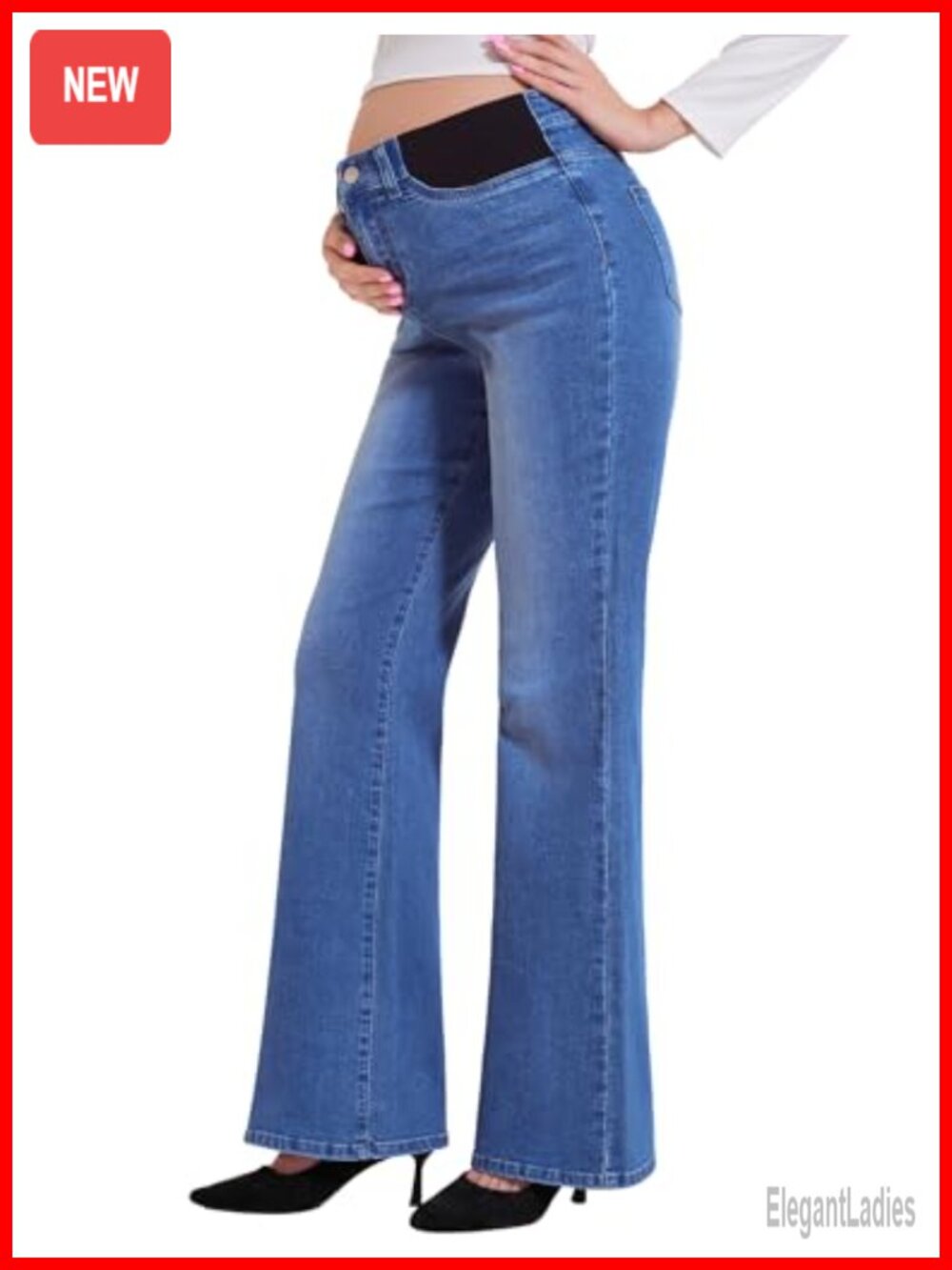 Maternity Flare Jeans Mid-Rise Stretchy Bell Bottom Bootcut Pregnancy Pants